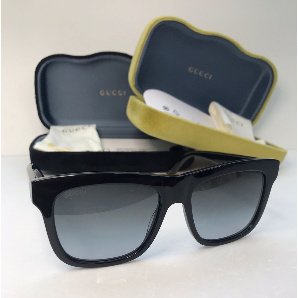 New Authentic Gucci Grey Rectangular Sunglasses GG0158SN 001 - Picture 5 of 12